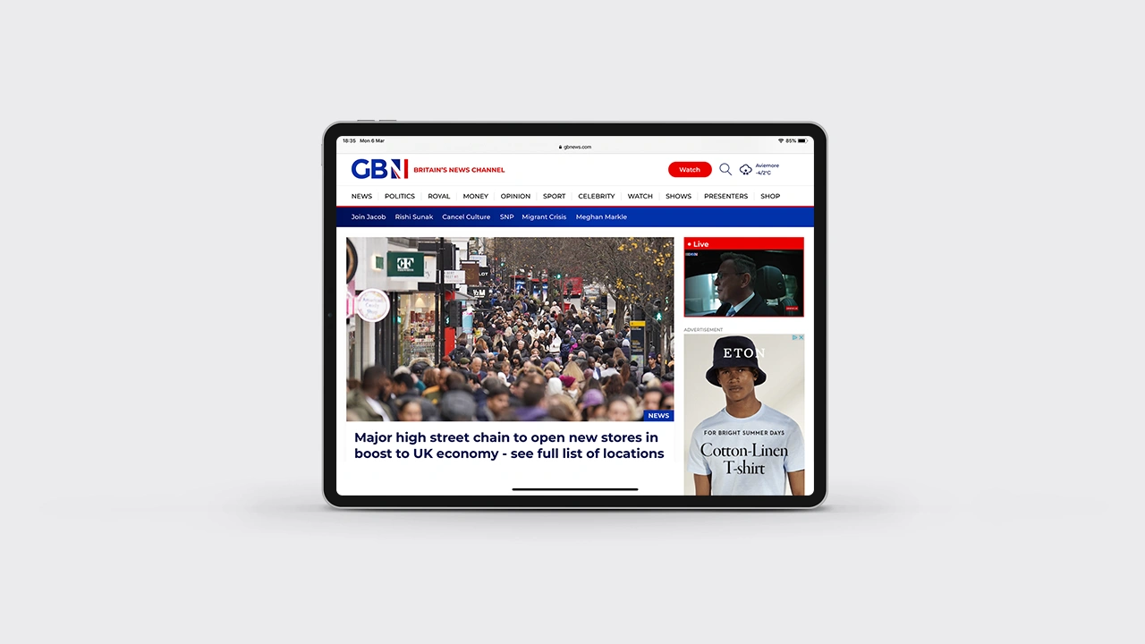 GB News website UI/UX design focusing on improved content hierarchy and user navigation